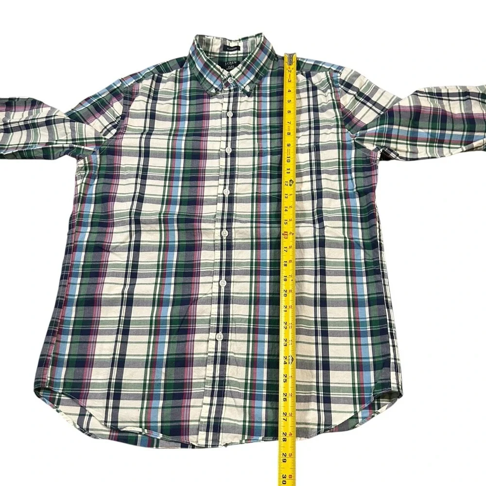 J.Crew Flex Washed Size M Green Plaid Classic Fit Long Sleeve‎ Button Down Shirt